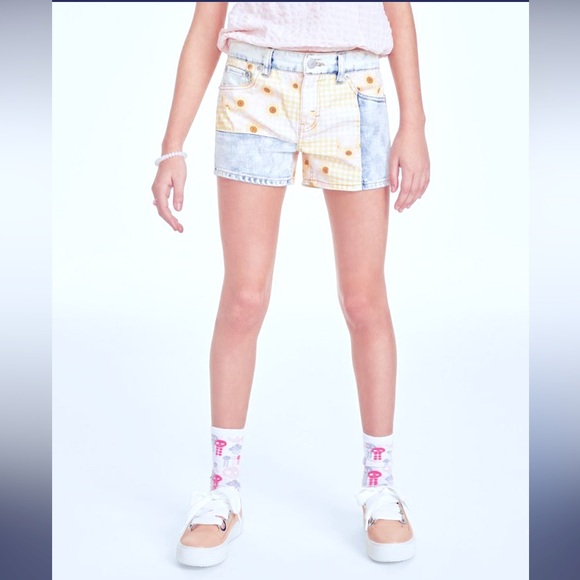 NWT Big Girls Gingham/Daisy Pattern Block Adjustable-Waistband Girlfriend Shorts - Picture 3 of 11